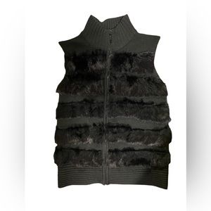 Black full zip vest with real rabbit fur